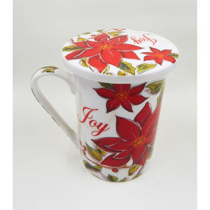 Kent Pottery Home Essentials & Beyond Poinsettia Joy Coffee Mug with Lid Coaster